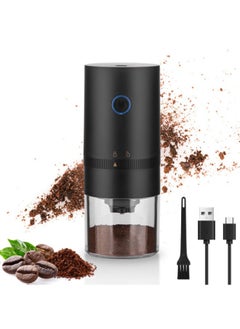 Portable Electric Coffee Grinder, Compact Automatic Coffee Bean Grinder with Adjustable Grind Setting, USB Rechargeable with Brush Simple Push Button Operation , Black