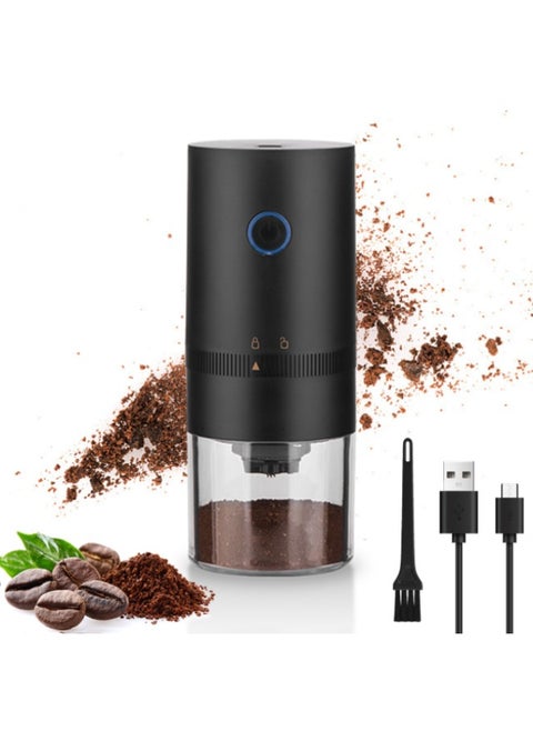 Portable Electric Coffee Grinder, Compact Automatic Coffee Bean Grinder with Adjustable Grind Setting, USB Rechargeable with Brush Simple Push Button Operation , Black