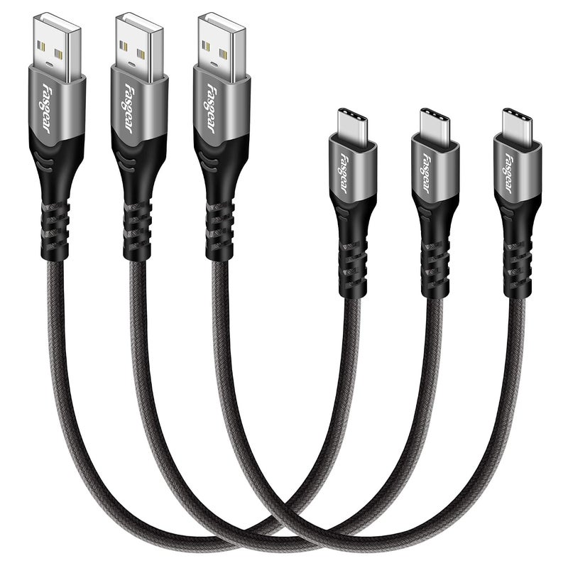 كابل Fasgear USB C، عبوة من 3 بطول 1 قدم، كابل USB Type C 2.0، شحن سريع ونقل بيانات عالي السرعة، متوافق مع Moto G6 G7 Galaxy S8 S8+ S9 Oneplus 7 7pro Sony Xperia L1 XA2 Huawei P20 Lite (رمادي) - Image 1