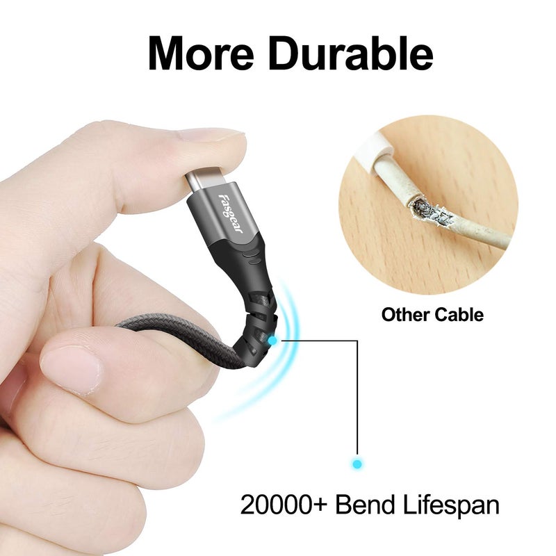 كابل Fasgear USB C، عبوة من 3 بطول 1 قدم، كابل USB Type C 2.0، شحن سريع ونقل بيانات عالي السرعة، متوافق مع Moto G6 G7 Galaxy S8 S8+ S9 Oneplus 7 7pro Sony Xperia L1 XA2 Huawei P20 Lite (رمادي) - Image 3