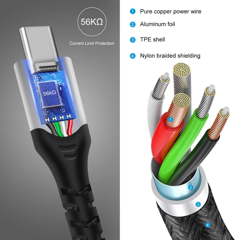 كابل Fasgear USB C، عبوة من 3 بطول 1 قدم، كابل USB Type C 2.0، شحن سريع ونقل بيانات عالي السرعة، متوافق مع Moto G6 G7 Galaxy S8 S8+ S9 Oneplus 7 7pro Sony Xperia L1 XA2 Huawei P20 Lite (رمادي) - Image 4
