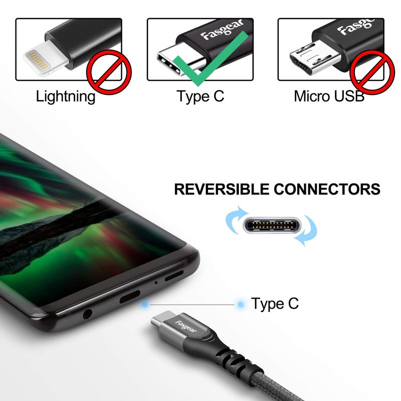 كابل Fasgear USB C، عبوة من 3 بطول 1 قدم، كابل USB Type C 2.0، شحن سريع ونقل بيانات عالي السرعة، متوافق مع Moto G6 G7 Galaxy S8 S8+ S9 Oneplus 7 7pro Sony Xperia L1 XA2 Huawei P20 Lite (رمادي) - Image 2