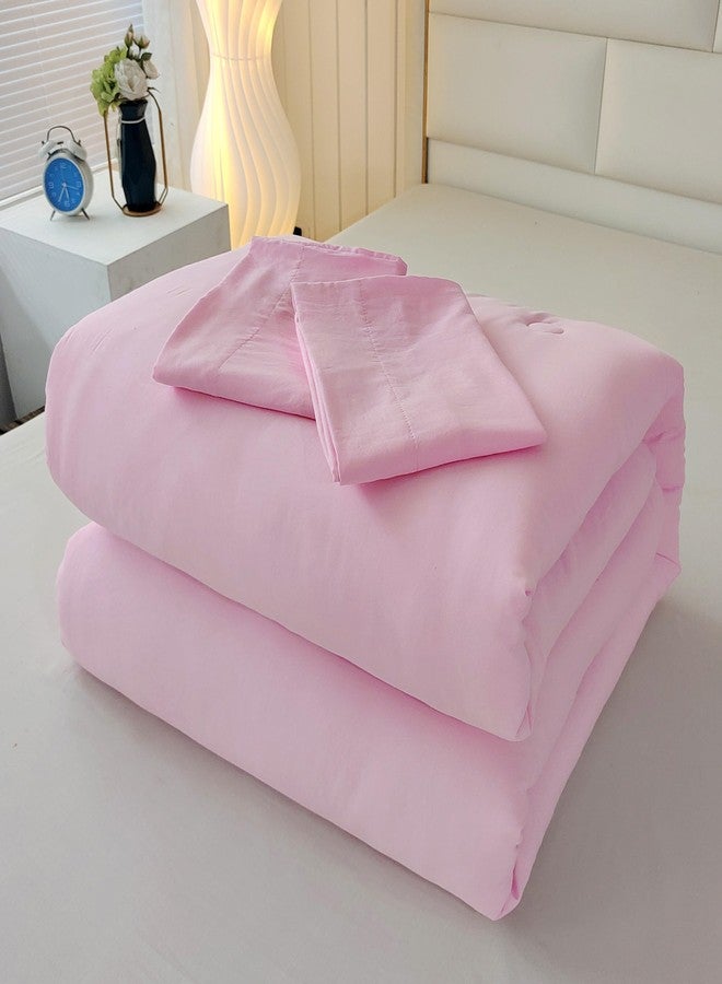 SDIII 3PCS Pink Comforter Set Full with 2 Pillowcases, Brushed Microfiber Lightweight Blush Pink Comforter Full, Dusty Rose Bedding All Season - Image 2