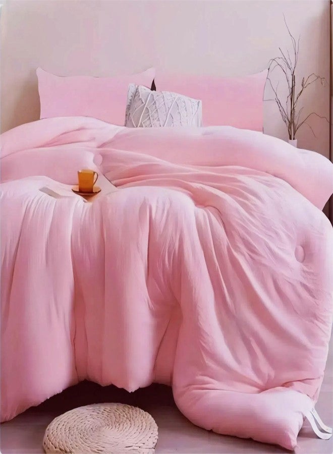 SDIII 3PCS Pink Comforter Set Full with 2 Pillowcases, Brushed Microfiber Lightweight Blush Pink Comforter Full, Dusty Rose Bedding All Season - Image 1