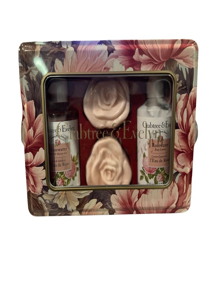 Crabtree & Evelyn 4 Piece Gift Set Tin (4-piece set, Rosewater) - Image 1