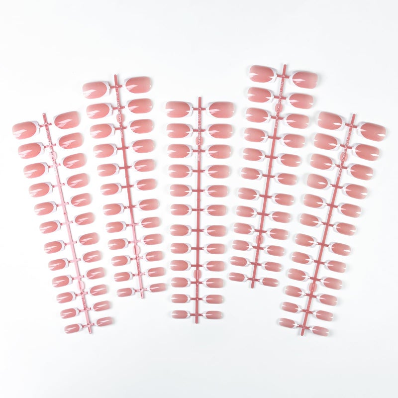 IKISKT 120Pcs 5 Pack Pink Acrylic Fake Nails Press on Full Cover IKISKT Classic French Color Short False Nail Art Kits Sets Great Christmas Gift for Women Kids Children Young Girls - Image 2