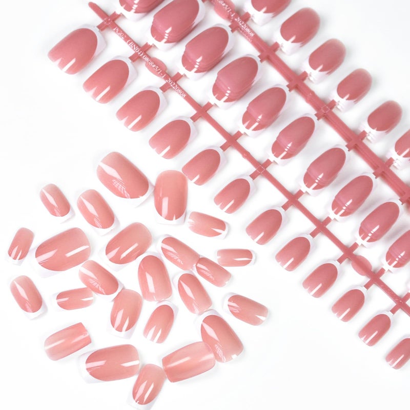 IKISKT 120Pcs 5 Pack Pink Acrylic Fake Nails Press on Full Cover IKISKT Classic French Color Short False Nail Art Kits Sets Great Christmas Gift for Women Kids Children Young Girls - Image 3