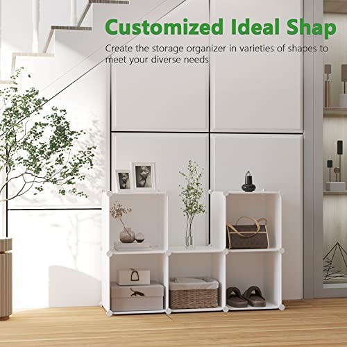 C&AHOME 6-Cube Storage Organizer, Stackable Storage Cubes Shelves, Portable Bookshelf, Plastic Clothing Storage Closet Organizer, DIY Modular Shelving Units for Wardrobe, Home, Milky - Image 5