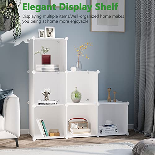 C&AHOME 6-Cube Storage Organizer, Stackable Storage Cubes Shelves, Portable Bookshelf, Plastic Clothing Storage Closet Organizer, DIY Modular Shelving Units for Wardrobe, Home, Milky - Image 3