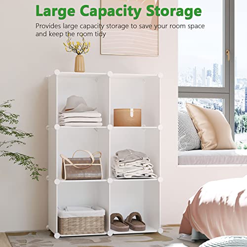 C&AHOME 6-Cube Storage Organizer, Stackable Storage Cubes Shelves, Portable Bookshelf, Plastic Clothing Storage Closet Organizer, DIY Modular Shelving Units for Wardrobe, Home, Milky - Image 4