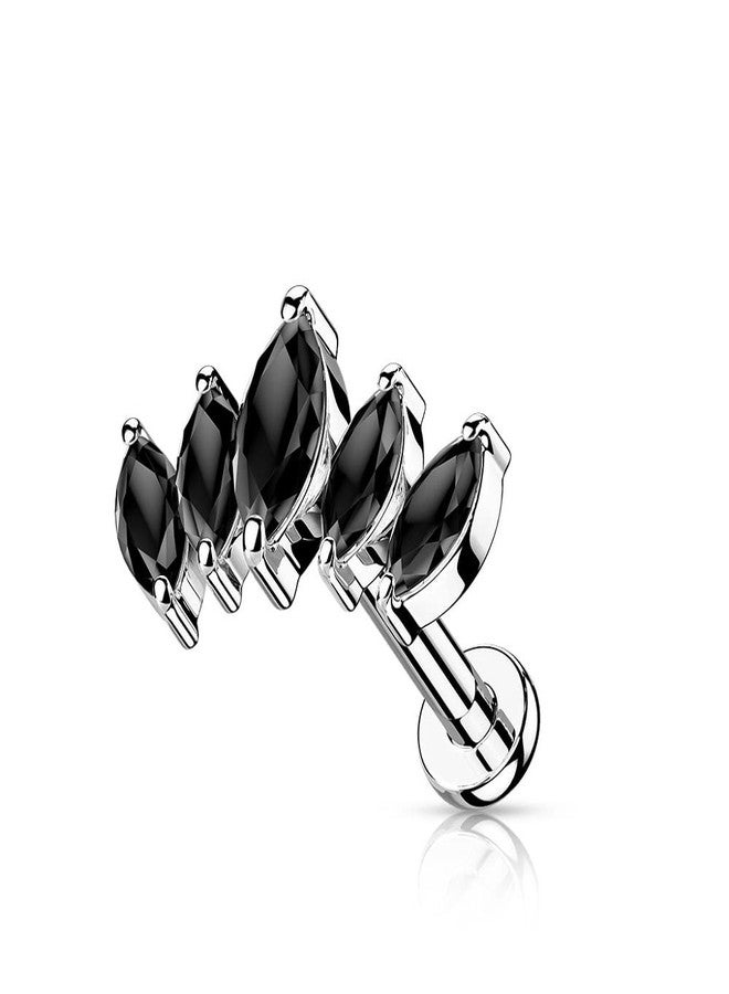 Pierced Owl 16GA 316L Stainless Steel 5 CZ Crystal Marquise Fan Internally Threaded Stud (Black) - Image 1