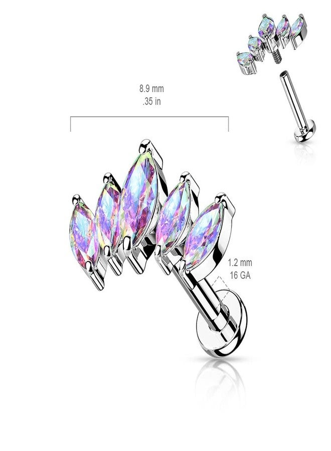 Pierced Owl 16GA 316L Stainless Steel 5 CZ Crystal Marquise Fan Internally Threaded Stud (Black) - Image 2