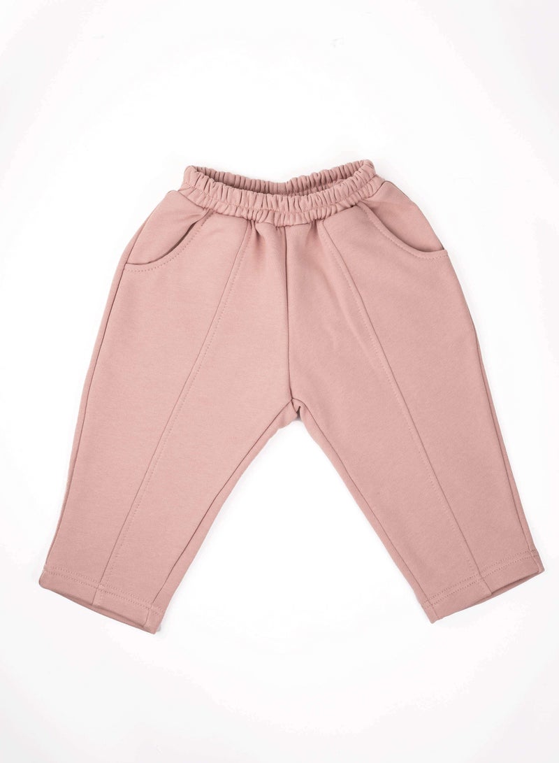 Generic Girls' Pink Sweatpants – Premium 100% Cotton, Fleece-Lined (3-Thread Knit), Korean Style, Soft Waistband, Sizes 80–92  - Image 1