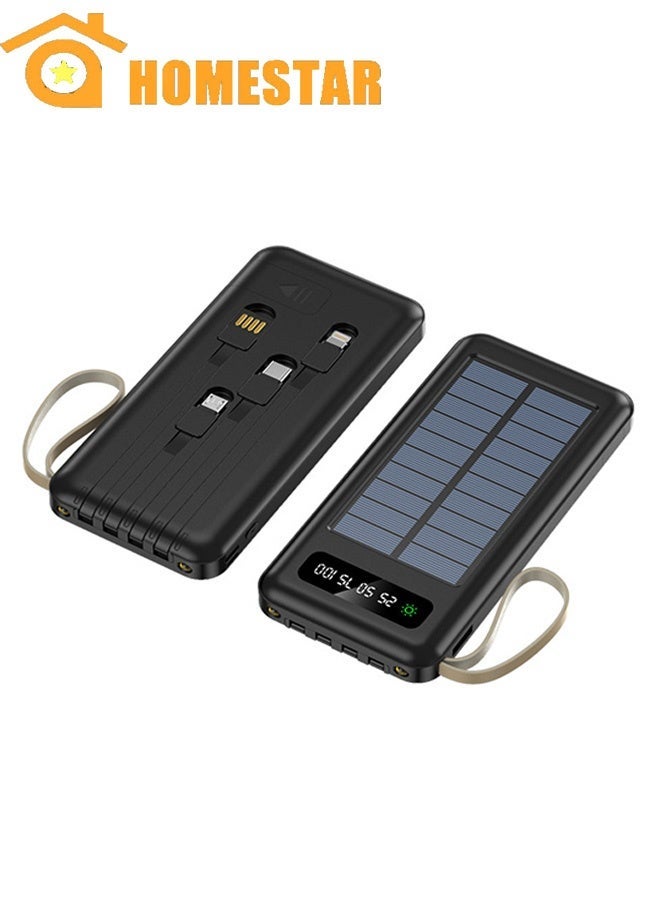 HOMESTAR Ultra-thin Solar Power Bank with Built-in Charging Cable, Portable Stand 10000 mAh, Large Capacity Universal Fast Charging, Mobile Power Supply - Image 1