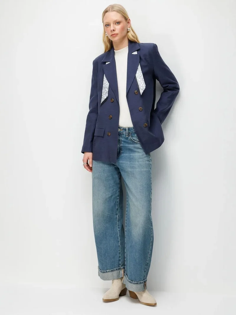 ميكسراي MIXRAY Linen Blazer Jacket with Scarf Detail