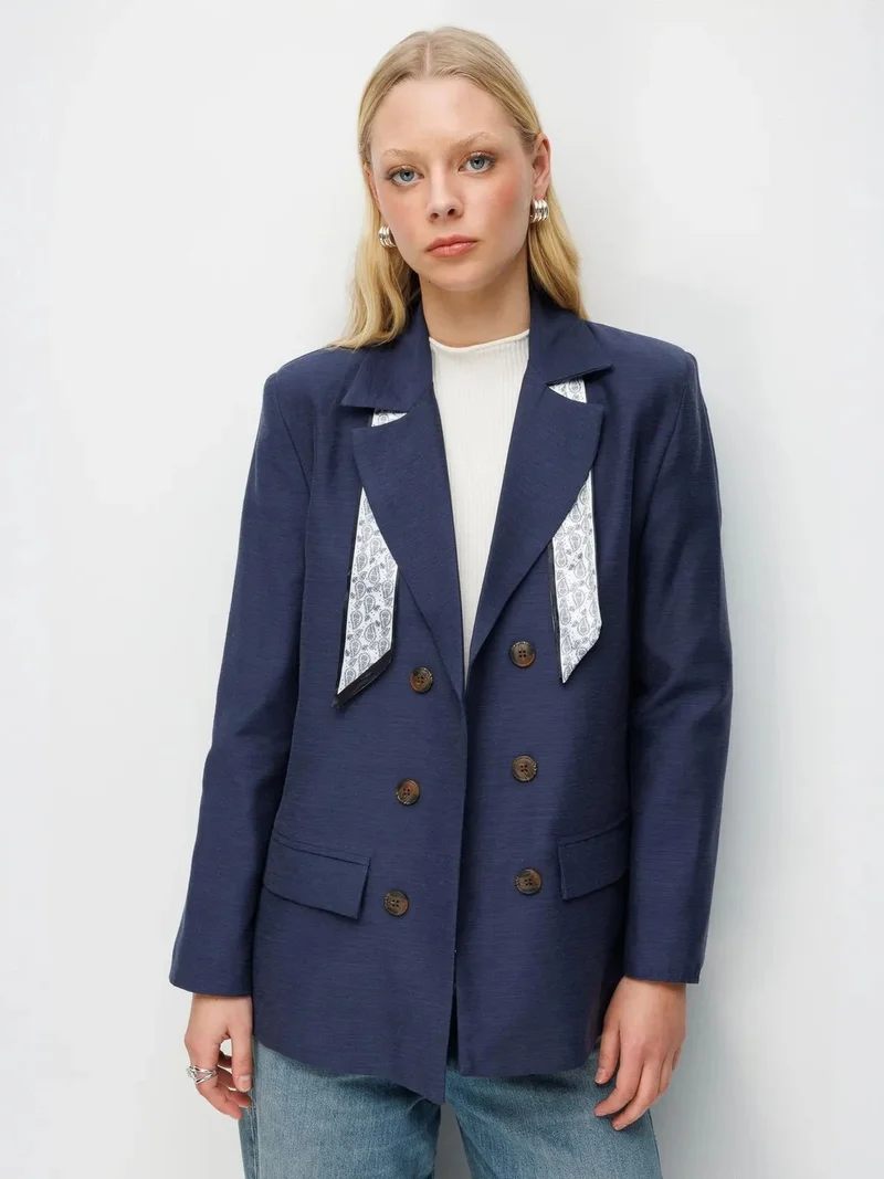ميكسراي MIXRAY Linen Blazer Jacket with Scarf Detail
