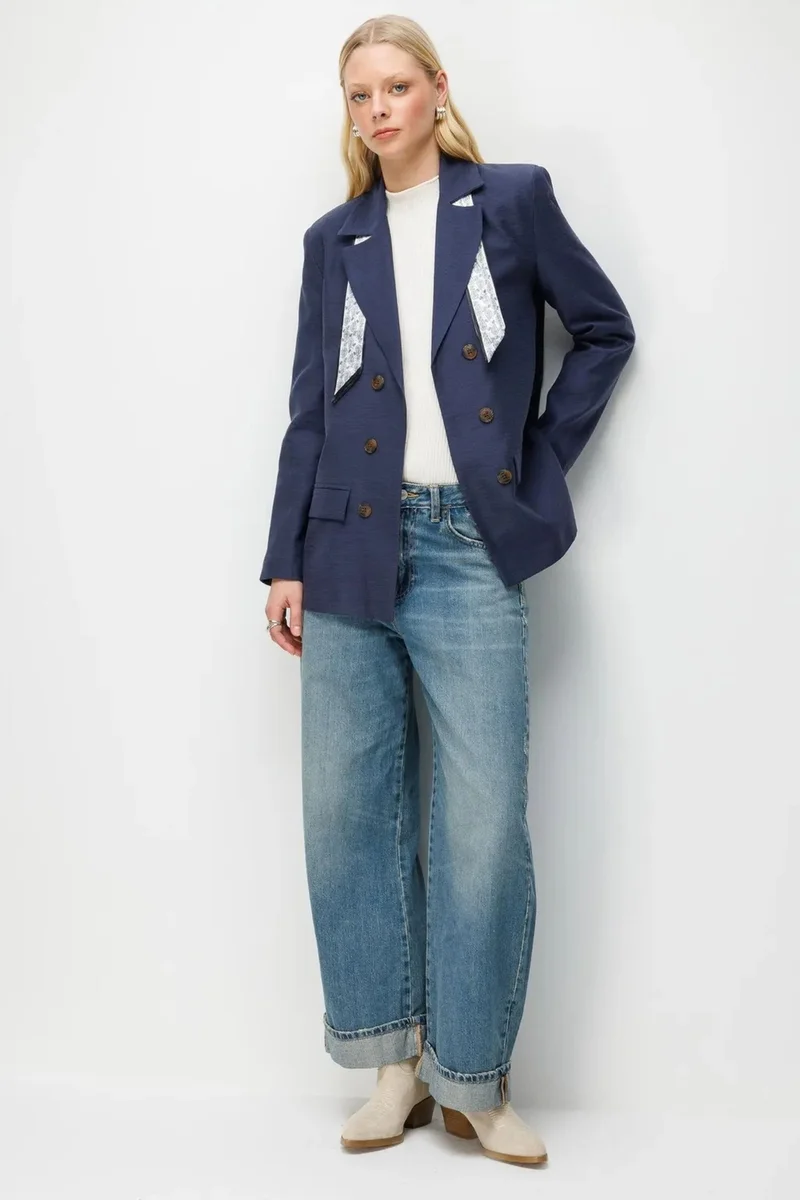 ميكسراي MIXRAY Long Sleeve Button Closure Patch Blazer