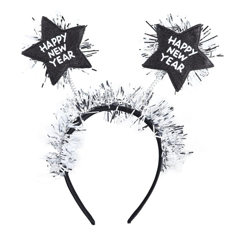 Needzo Happy New Year Headband with Star Boppers and Silver Tone Tinsel, 10 Inch(Black and Silver Stars) - Image 5