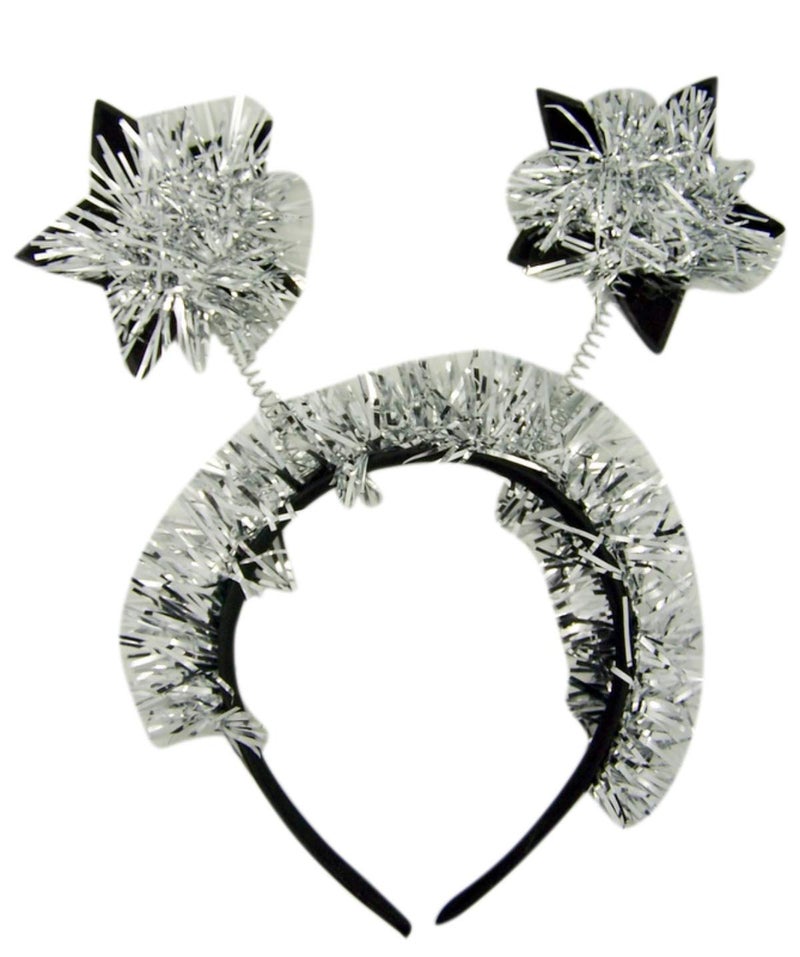 Needzo Happy New Year Headband with Star Boppers and Silver Tone Tinsel, 10 Inch(Black and Silver Stars) - Image 3