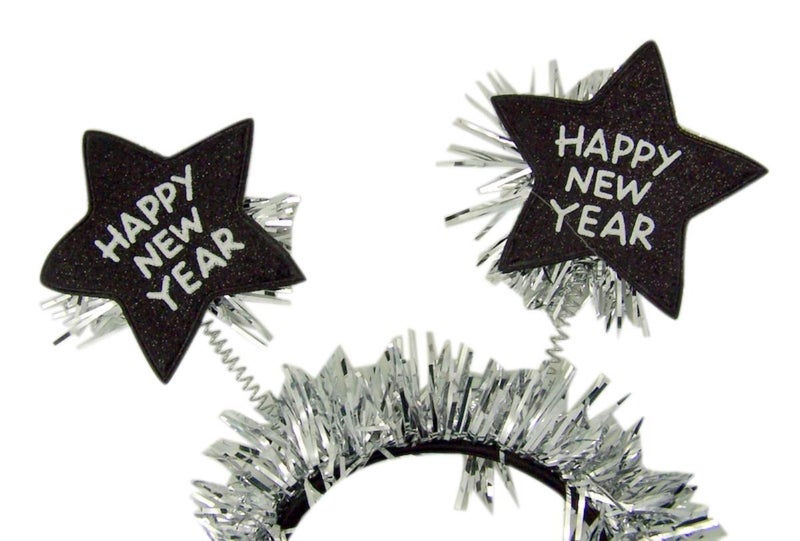 Needzo Happy New Year Headband with Star Boppers and Silver Tone Tinsel, 10 Inch(Black and Silver Stars) - Image 4