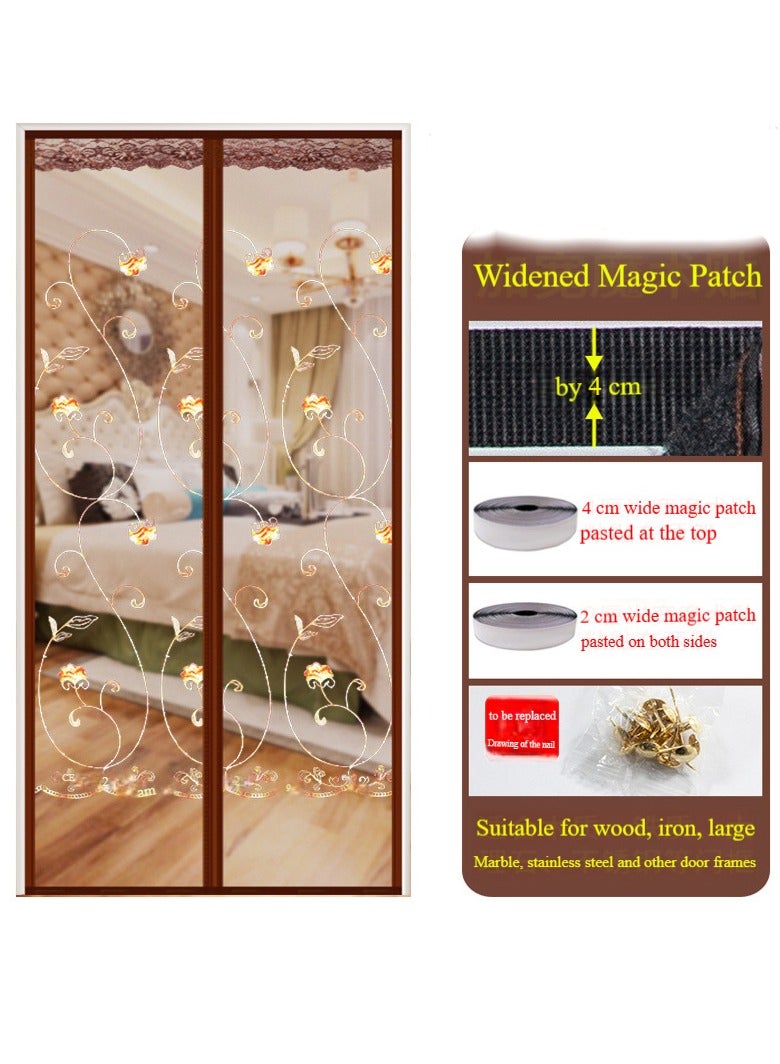 Mosquito curtain, decorative embroidery telescopic magnetic curtain and self-sliding door, mesh curtain with automatic strong magnetic lock 210x100cm  - Image 2