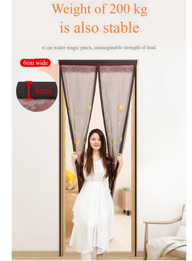 Mosquito curtain, decorative embroidery telescopic magnetic curtain and self-sliding door, mesh curtain with automatic strong magnetic lock 210x100cm  - Image 5
