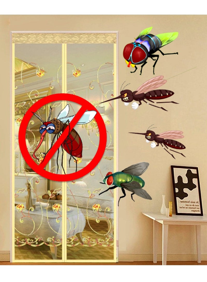 Mosquito curtain, decorative embroidery telescopic magnetic curtain and self-sliding door, mesh curtain with automatic strong magnetic lock 210x100cm  - Image 1