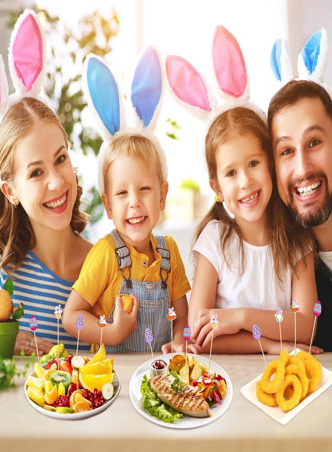 KIGEAPUEL ١٠٠ قطعة من أعواد كوكتيل عيد الفصح، أعواد أسنان على شكل أرنب بطول ٤.٧ بوصة للمقبلات، أعواد كوكتيل من الخيزران الطبيعي لتزيين الكيك والحلويات والفواكه في حفلات عيد الفصح - Image 4