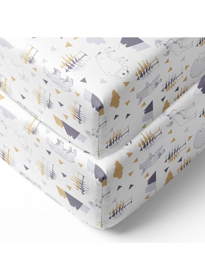 Bacati - 2 Pack Woodlands Bears Bison Owls Printed Neutral 100% Cotton Universal Baby US Standard Crib or Toddler Bed Fitted Sheets (Beige/Grey) - Image 1