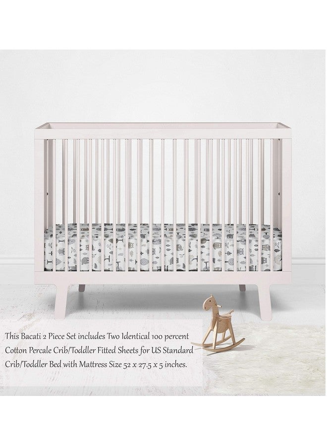 Bacati - 2 Pack Woodlands Bears Bison Owls Printed Neutral 100% Cotton Universal Baby US Standard Crib or Toddler Bed Fitted Sheets (Beige/Grey) - Image 5