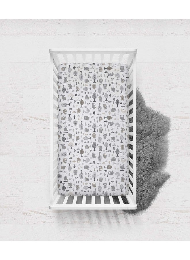 Bacati - 2 Pack Woodlands Bears Bison Owls Printed Neutral 100% Cotton Universal Baby US Standard Crib or Toddler Bed Fitted Sheets (Beige/Grey) - Image 4