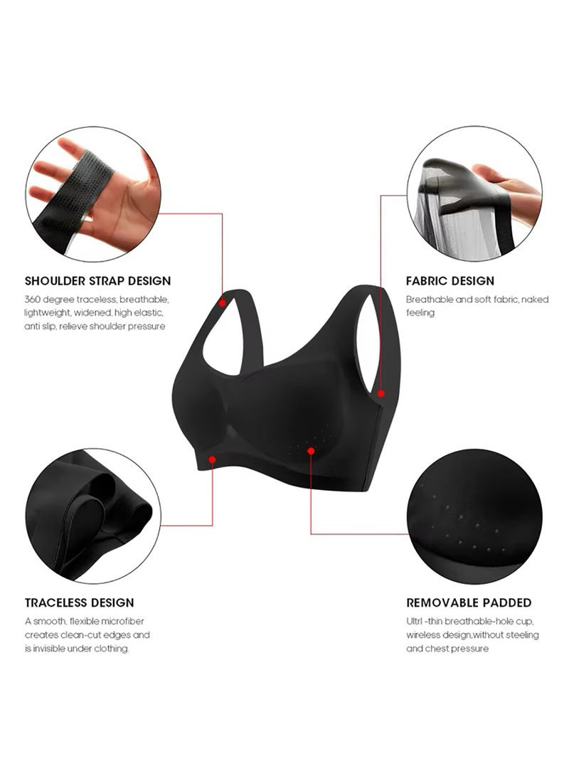 Seamless Wireless Bra for Women, Breathable Padded Bra with Removable Cups, Full Coverage Comfort Bra, Stretchy Soft Support, Everyday Wear, Plus Size Friendly - Image 3