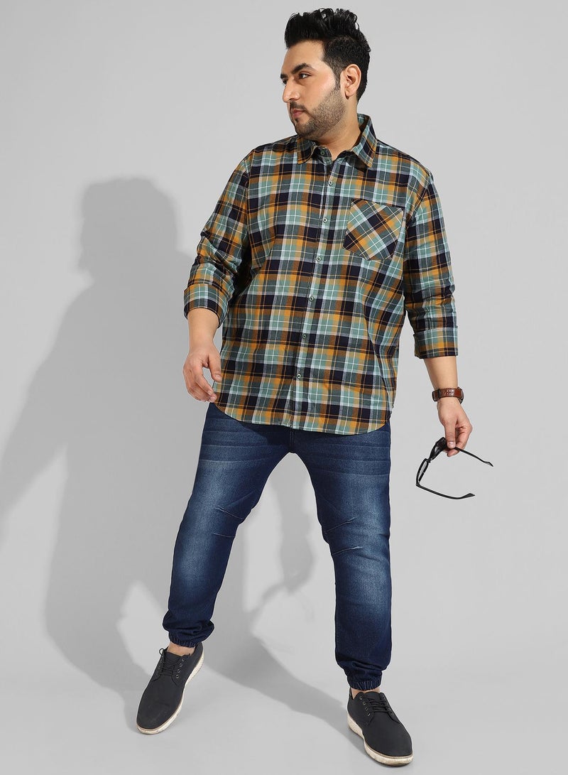 Instafab Plus Men's Multicoloured Checkered Collared Button Up Regular Fit Shirt For Casual Wear | Modern Clothing Shirt Crafted With Comfort Fit, Regular Sleeve & High-Performance For Everyday Wear - Image 5