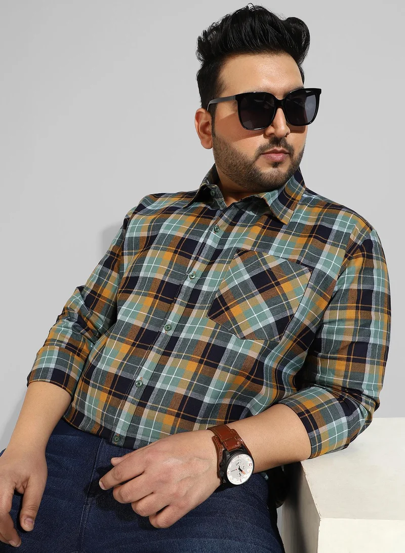 Instafab Plus Men's Multicoloured Checkered Collared Button Up Regular Fit Shirt For Casual Wear | Modern Clothing Shirt Crafted With Comfort Fit, Regular Sleeve & High-Performance For Everyday Wear
