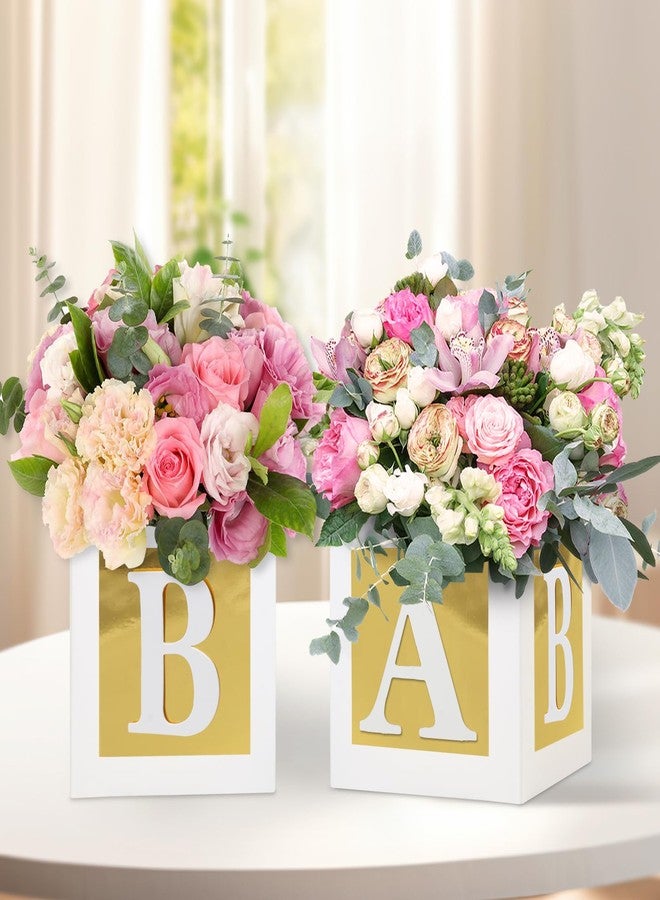 RTHPY 4 Pcs Baby Shower Flower Boxes Table Centerpieces Decoration Gold Baby Block Floral Holder Centerpiece Baby In Bloom Gender Reveal Birthday Party Decors Table Display Its A Girl Its A Boy - Image 3