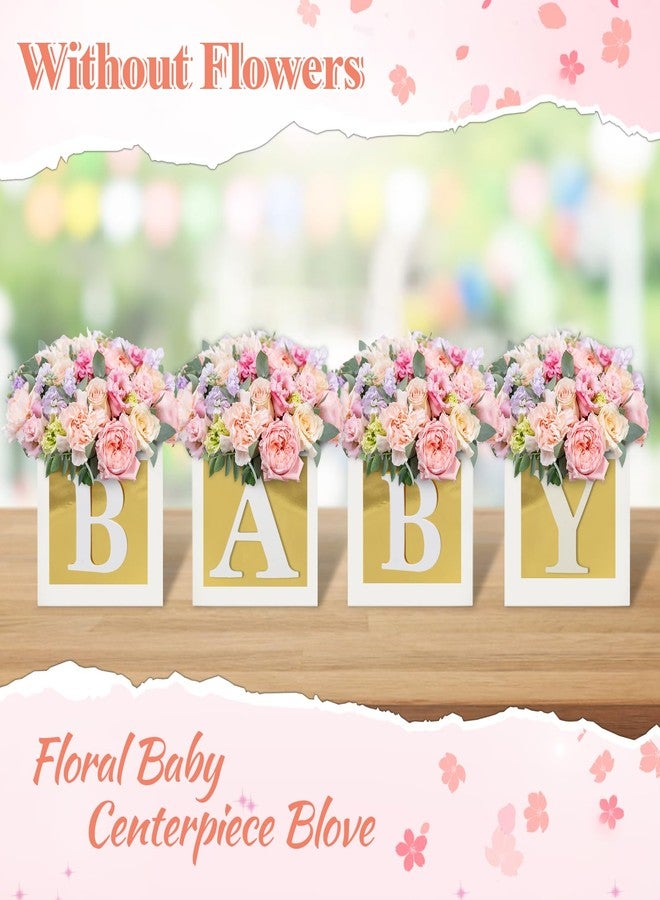 RTHPY 4 Pcs Baby Shower Flower Boxes Table Centerpieces Decoration Gold Baby Block Floral Holder Centerpiece Baby In Bloom Gender Reveal Birthday Party Decors Table Display Its A Girl Its A Boy - Image 5