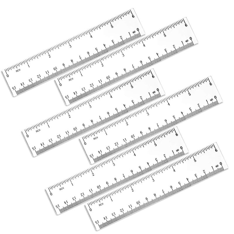 JOYLOYAL 6 Pack 6 Inch Ruler Plastic Ruler Straight Ruler Plastic Measuring Tool Transparent Ruler Small Ruler with Inches and Metric Measuring for Student School Office (Clear, 15cm) - Image 1