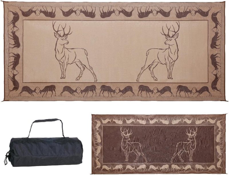 Stylish Camping PE1 Black /Brown/Beige 8-Feet x 18-Feet Deer Mat - Image 1