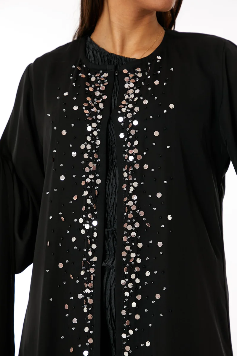 Moistreet  Front Embroidered Nida Open Abaya for Women | Best Price UAE