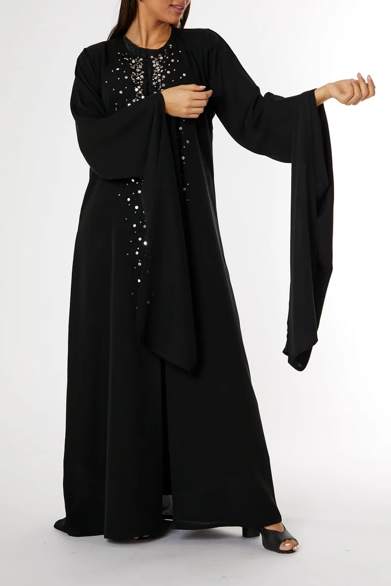 Moistreet  Front Embroidered Nida Open Abaya for Women | Best Price UAE