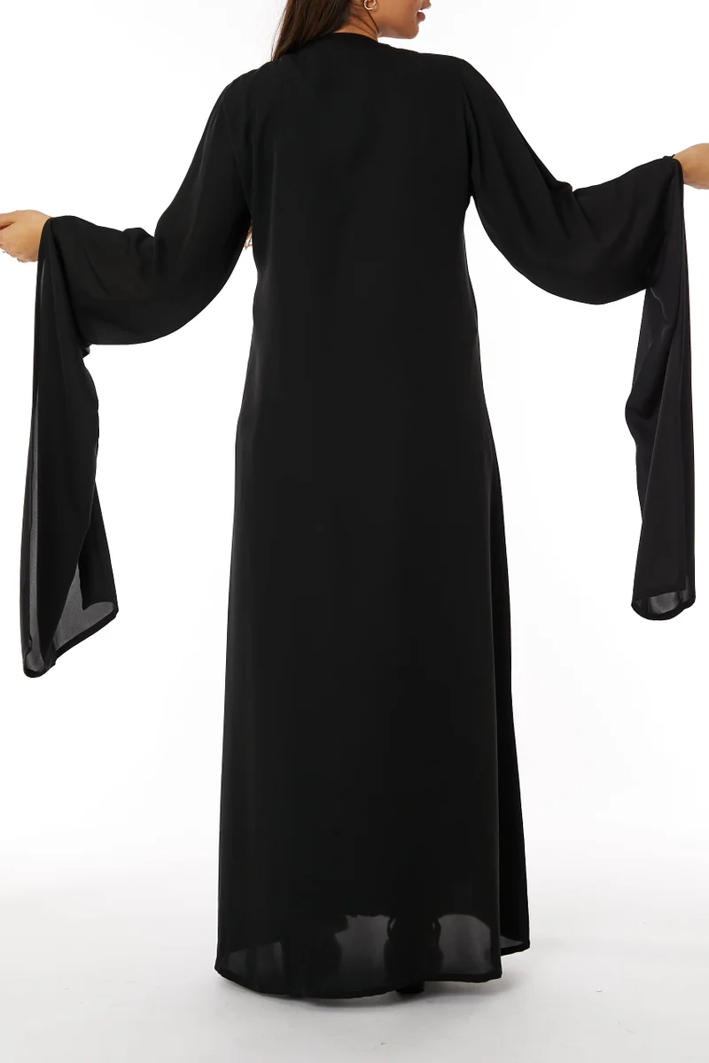 Moistreet  Front Embroidered Nida Open Abaya for Women | Best Price UAE