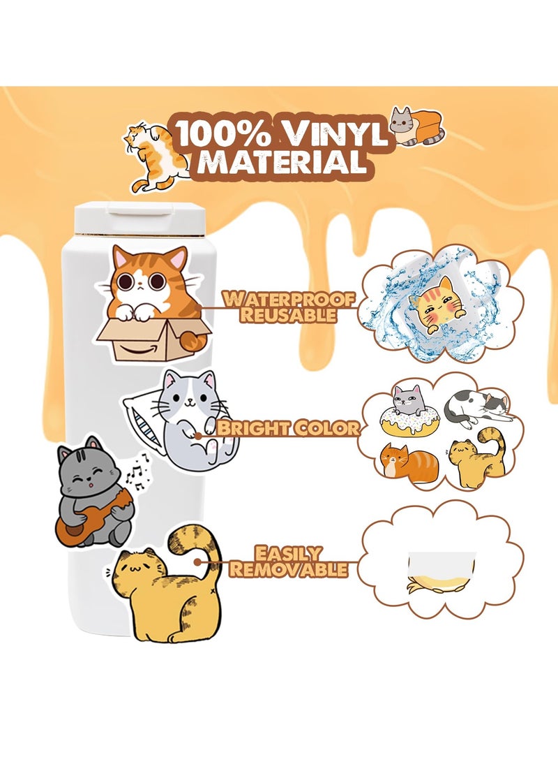 SOLARAE 100 Pieces Waterproof  Cat Laptop Stickers Vinyl Kawaii Decals for Water Bottles Cartoon Cat Stickers for Decoration Laptop Luggage Skateboard Car Bike Phone Case - Image 2
