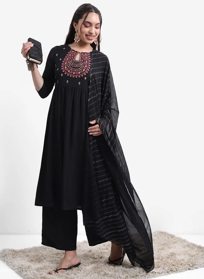 Vishudh Embroidered Panel Kurta & Palazzo with Dupatta Co-Ords by Styli