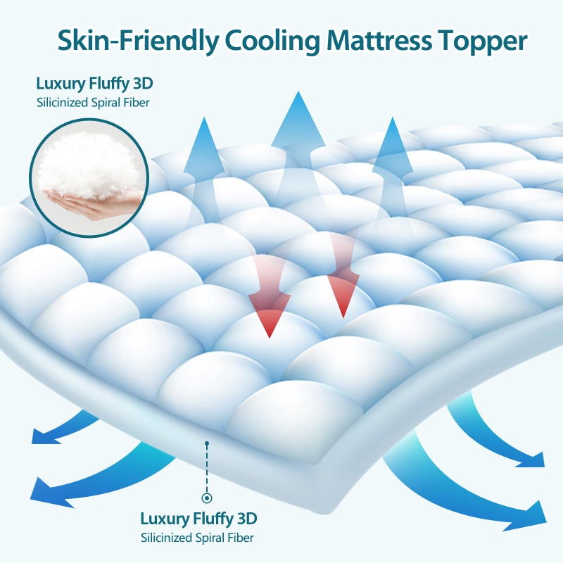 CYMULA Mattress Topper Queen Size - Extra Thick Cooling Mattress Pad Cover for Back Pain - Soft Mattress Protector Firm Bed Topper Pillow Top with 8-21 Inch Deep Pocket 3D Snow Down Alternative Fill - Image 3