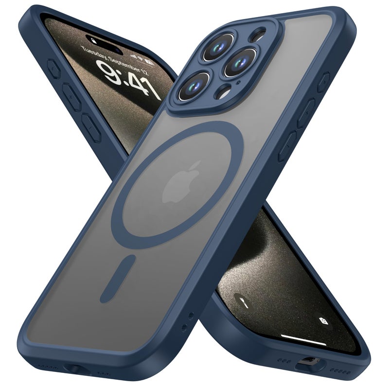 ImpactStrong Magnetic Guard Designed for iPhone 15 Pro Max Case [Camera Protection] [Military Grade Drop Tested] [Compatible with MagSafe] Slim Translucent Matte Phone Case (6.7") - Navy Blue - Image 1