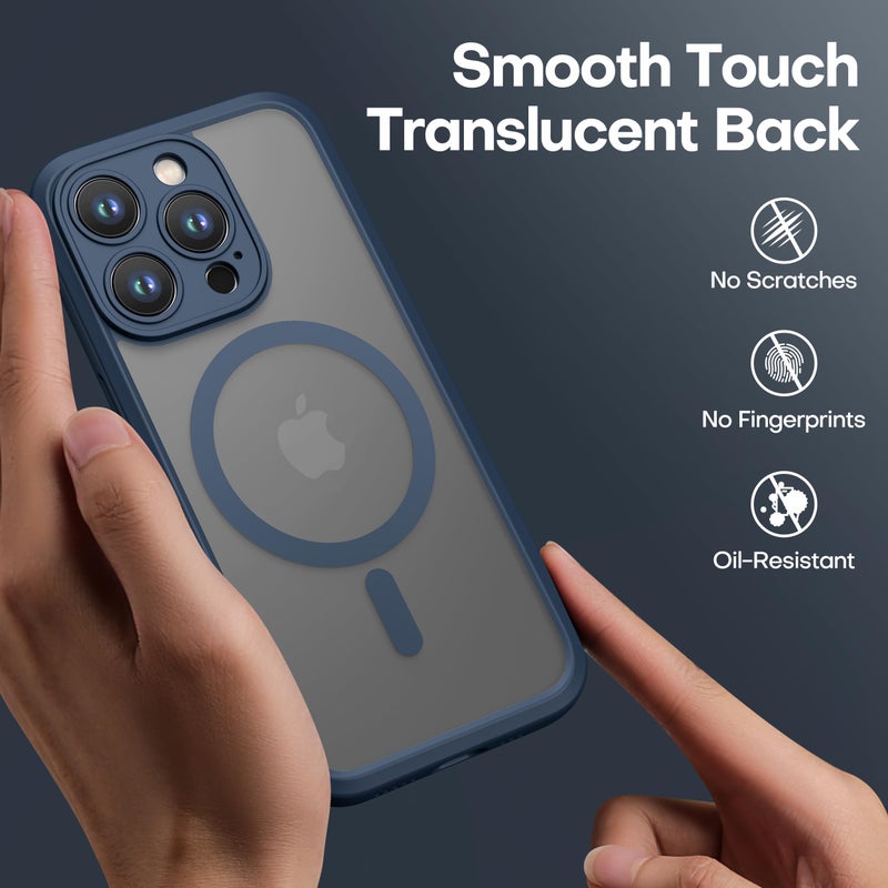 ImpactStrong Magnetic Guard Designed for iPhone 15 Pro Max Case [Camera Protection] [Military Grade Drop Tested] [Compatible with MagSafe] Slim Translucent Matte Phone Case (6.7") - Navy Blue - Image 4