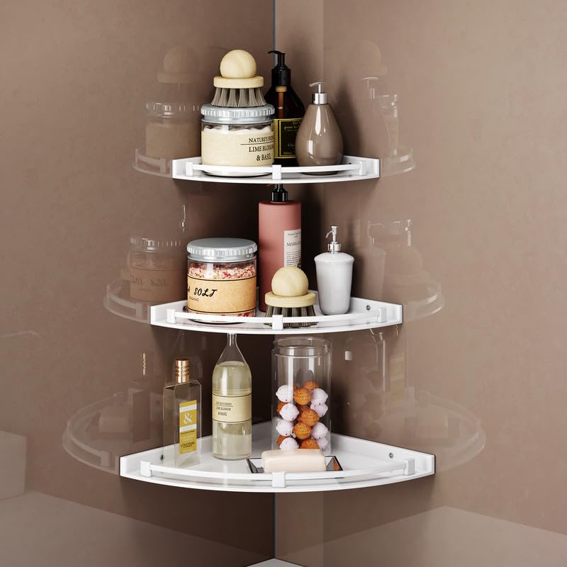 GLOXY Premium Bathroom Corner Shelves Combo Pack of 3 - Unbreakable White ABS Bathroom Accessories Set of Corner Rack - Washroom Shelf Organizer for Home & Office - 7", 9", 11" - Image 1