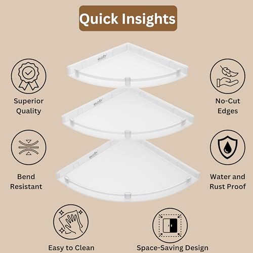 GLOXY Premium Bathroom Corner Shelves Combo Pack of 3 - Unbreakable White ABS Bathroom Accessories Set of Corner Rack - Washroom Shelf Organizer for Home & Office - 7", 9", 11" - Image 5