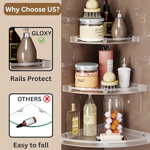 GLOXY Premium Bathroom Corner Shelves Combo Pack of 3 - Unbreakable White ABS Bathroom Accessories Set of Corner Rack - Washroom Shelf Organizer for Home & Office - 7", 9", 11" - Image 3