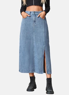 يونيكي Blue Mid Rise Plain Midi Skirt  - Image 2